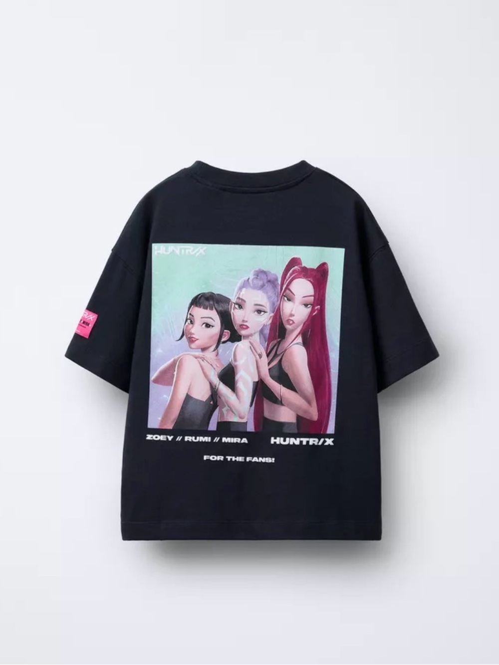 ZARA Huntrix KPop Demon Hunters Graphic Black Cotton Youth Crew Neck T-Shirt SzS